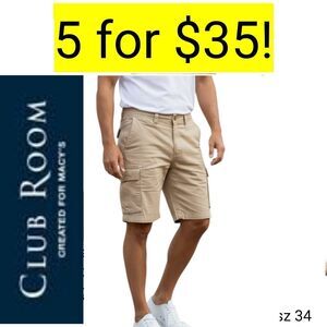 Club Room Macy's Tan Cargo Pockets Flat Front Casual Shorts on Sale 5 for 35